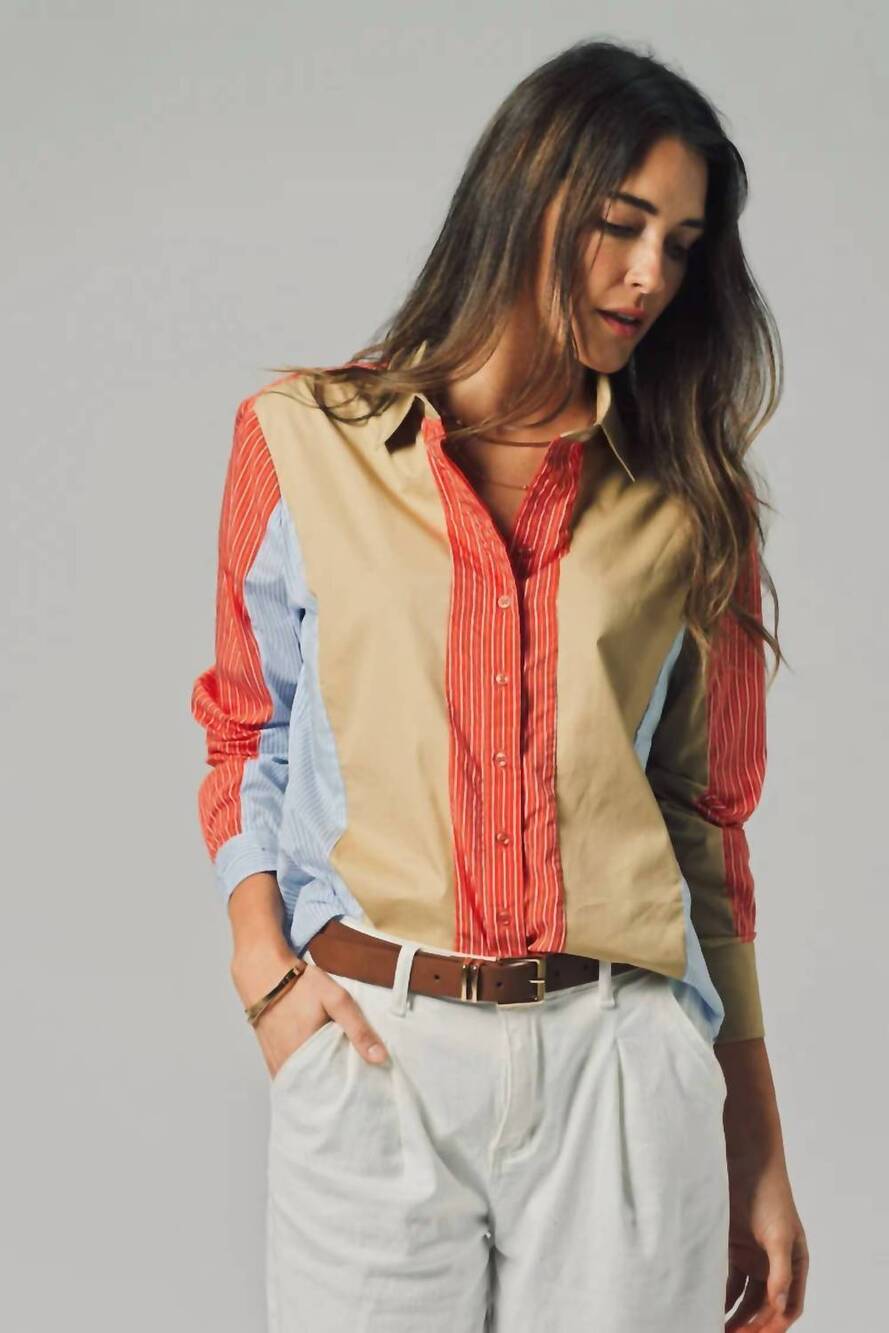 NEW THE SHIRT boyfriend shirt in tan/red/blue